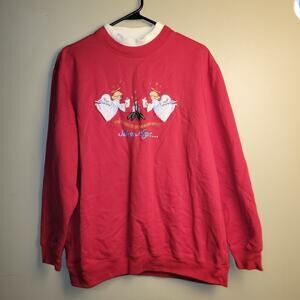 Vintage Bobbie Brooks Christmas Sweater Women's Large Pullover Red Holidays